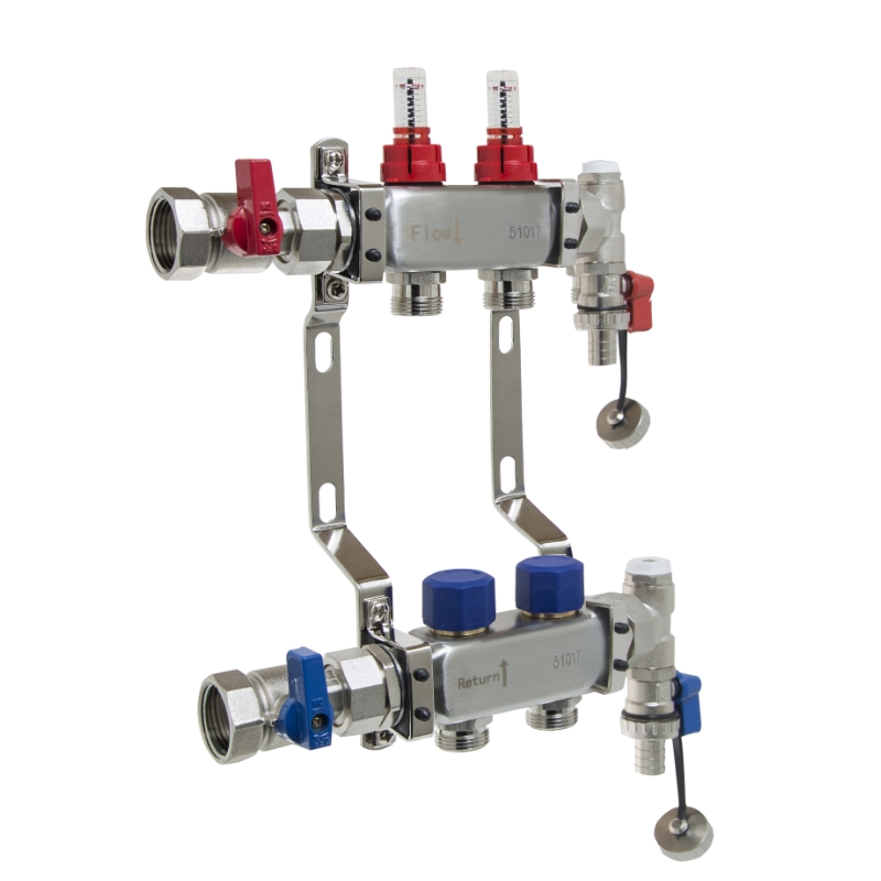 UFH Stainless Manifold 2 Port Kit Includes End Set and Ball Valves