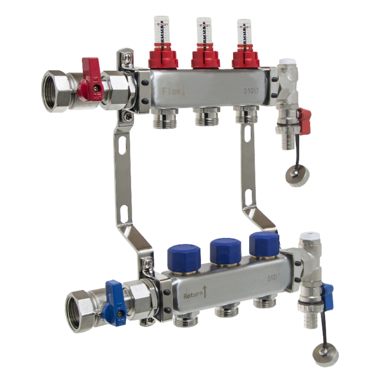 UFH Stainless Manifold 3 Port Kit Includes End Set and Ball Valves