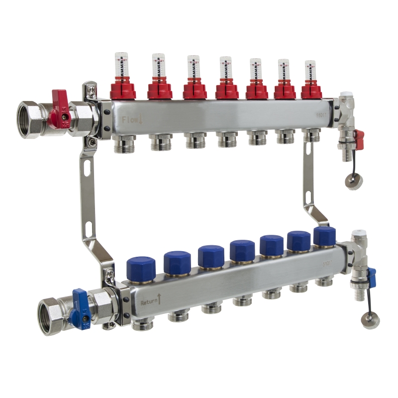 UFH Stainless Manifold 7 Port Kit Includes End Set and Ball Valves