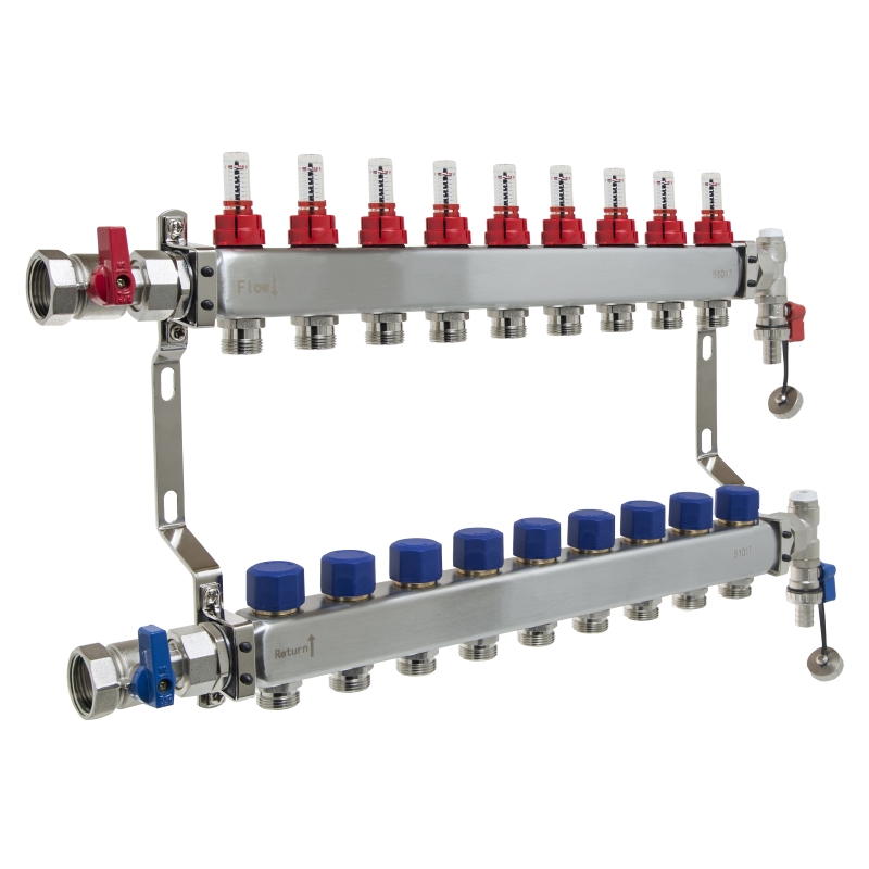 UFH Stainless Manifold 9 Port Kit Includes End Set and Ball Valves