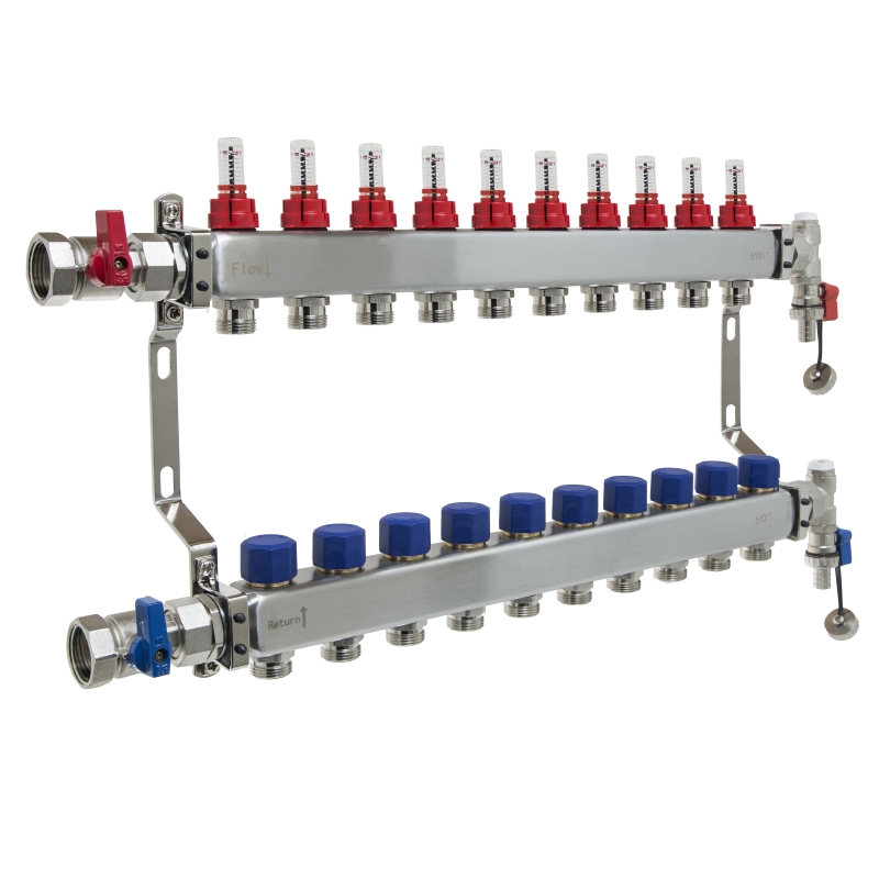 UFH Stainless Manifold 10 Port Kit Includes End Set and Ball Valves