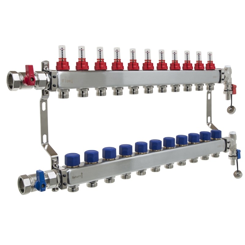 UFH Stainless Manifold 11 Port Kit Includes End Set and Ball Valves