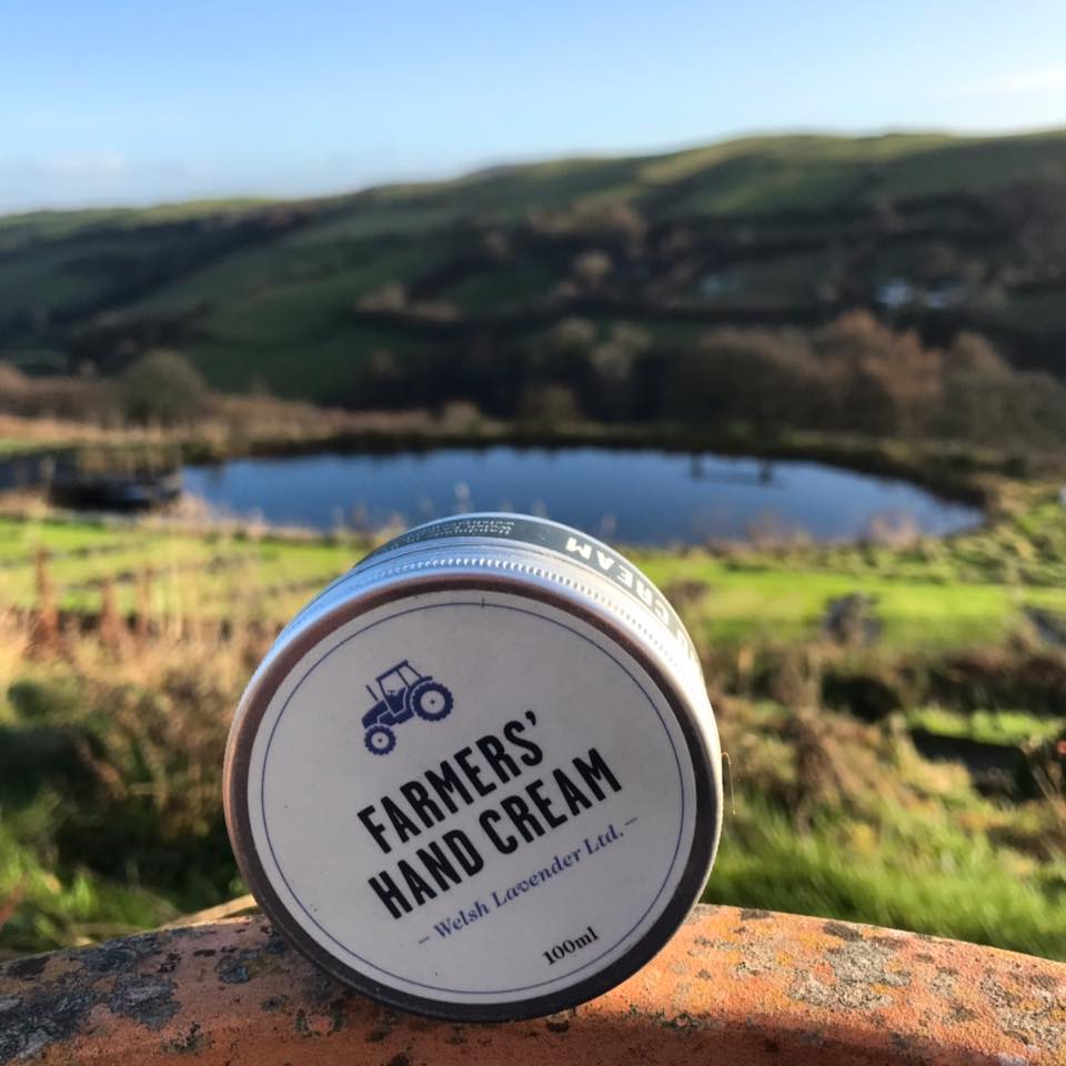 Farmers' Welsh Lavender product with the Brecon landscape behind